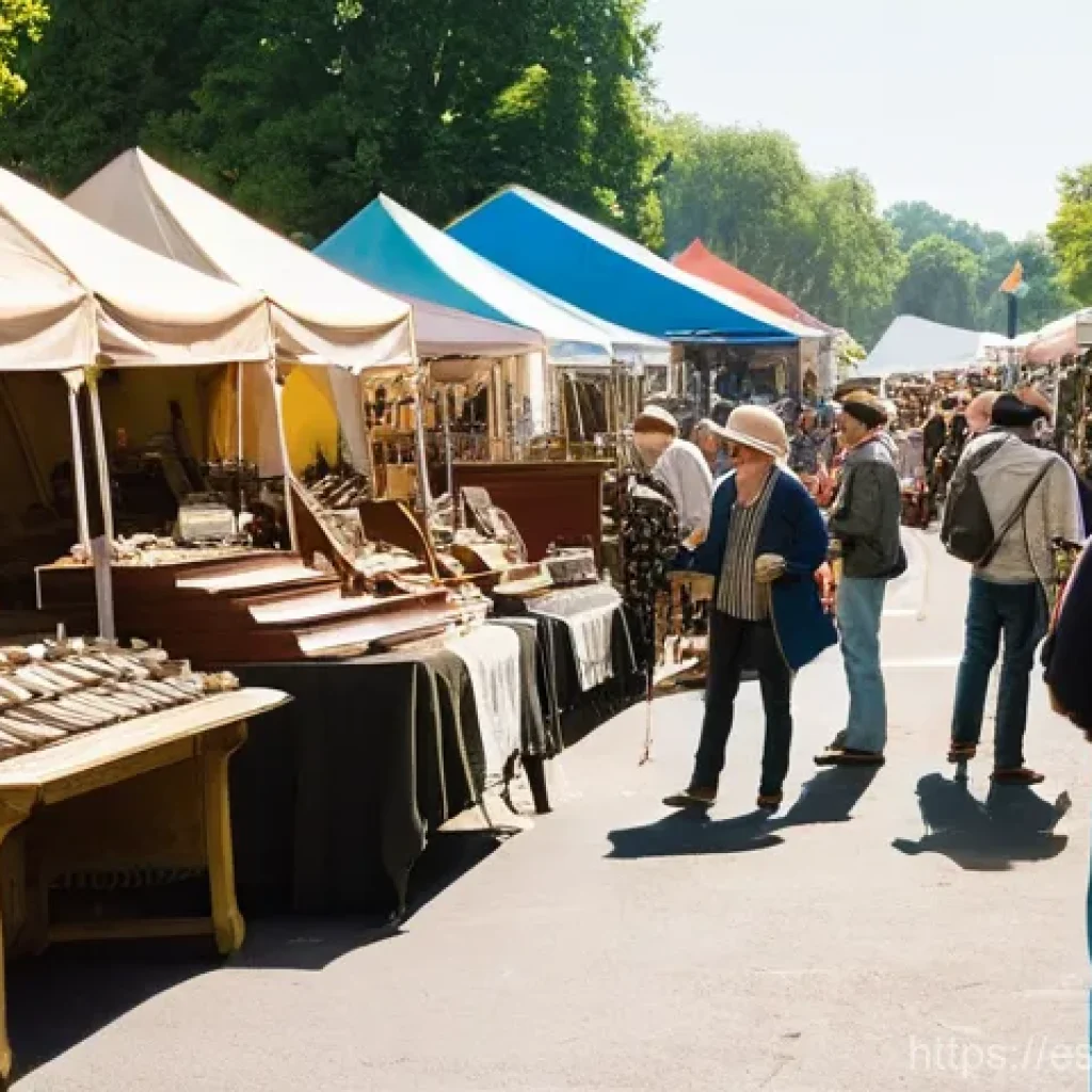 헝가리 살러시 광장 벼룩시장 - **Prompt:** A bustling, sun-drenched outdoor flea market, reminiscent of a historical European plaza...