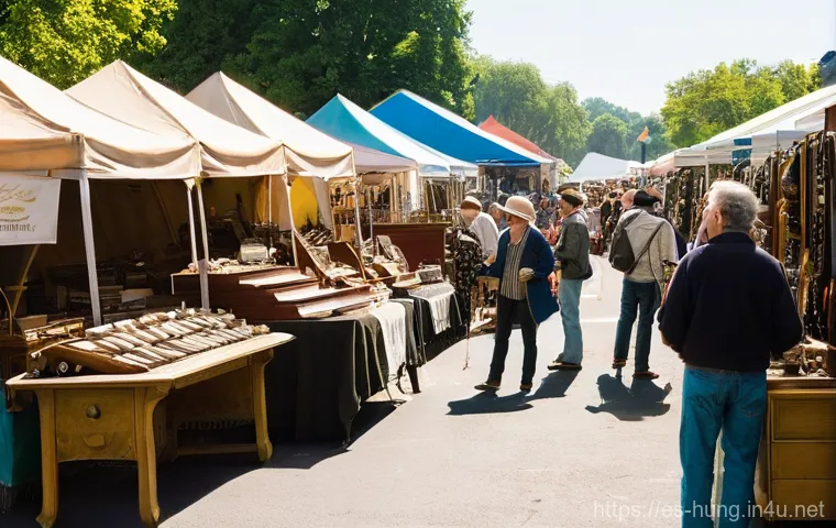 헝가리 살러시 광장 벼룩시장 - **Prompt:** A bustling, sun-drenched outdoor flea market, reminiscent of a historical European plaza...