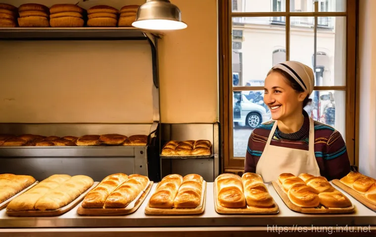 헝가리어 인사말 - Image Prompt 1: The Warm Welcome at the Budapest Bakery**