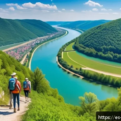Home 17 헝가리 도나우 벤드 하이킹 - A panoramic hiking trail along the Danube Bend during springtime, featuring lush green forests with ...